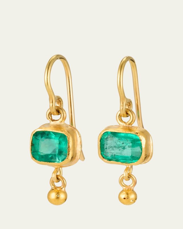 Single Drop Square Colombian Emerald Earrings